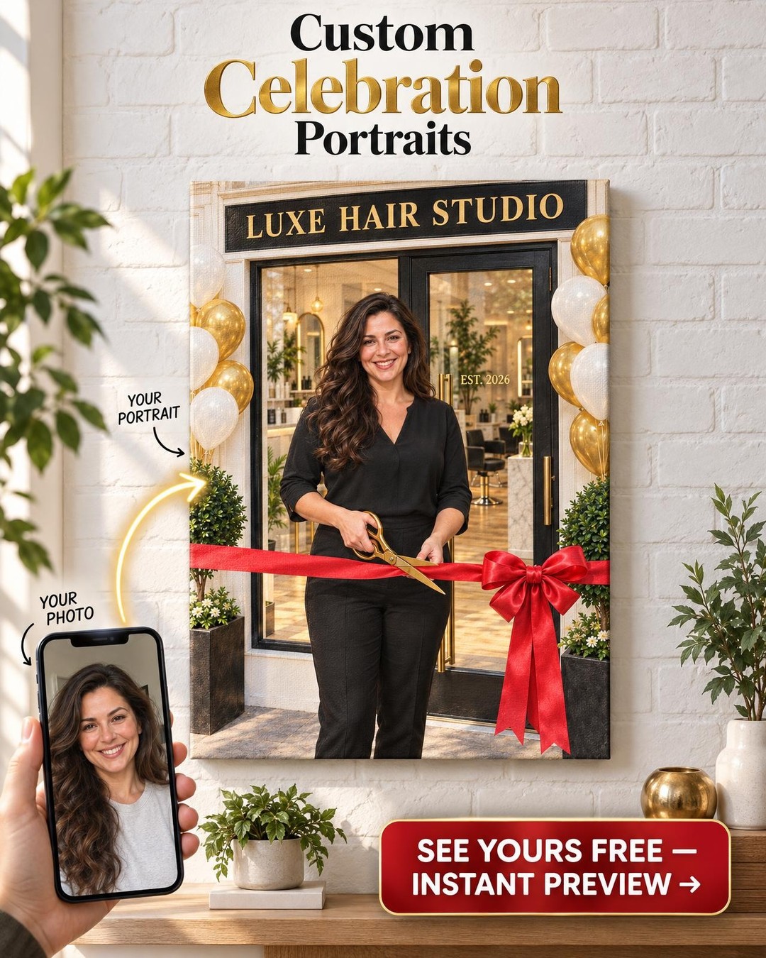 Salon Grand Opening Custom Portrait from Photo | Personalized Salon Portrait Gift
