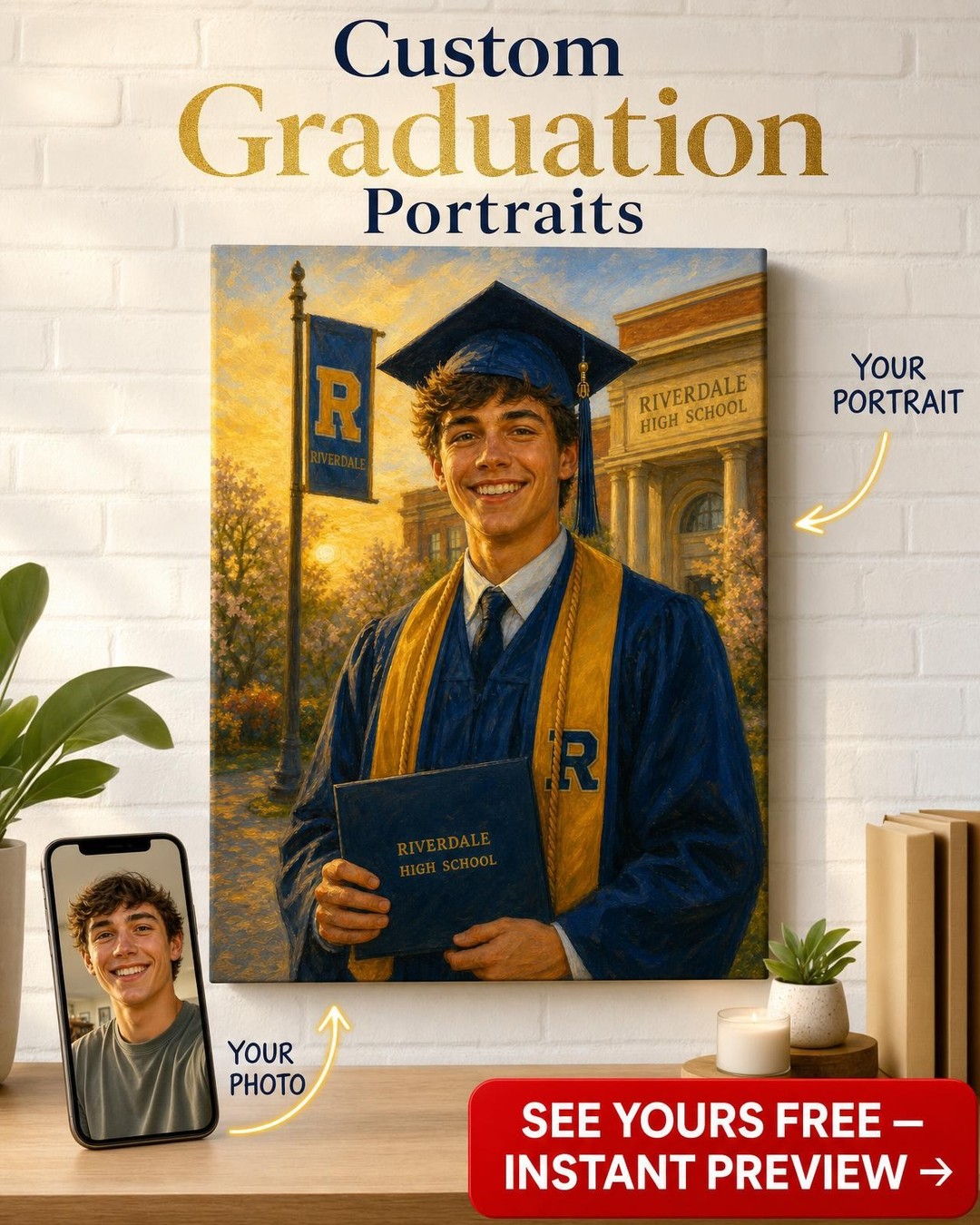 Custom Graduation Single-Man Portrait — Heroic Achievement from Photo