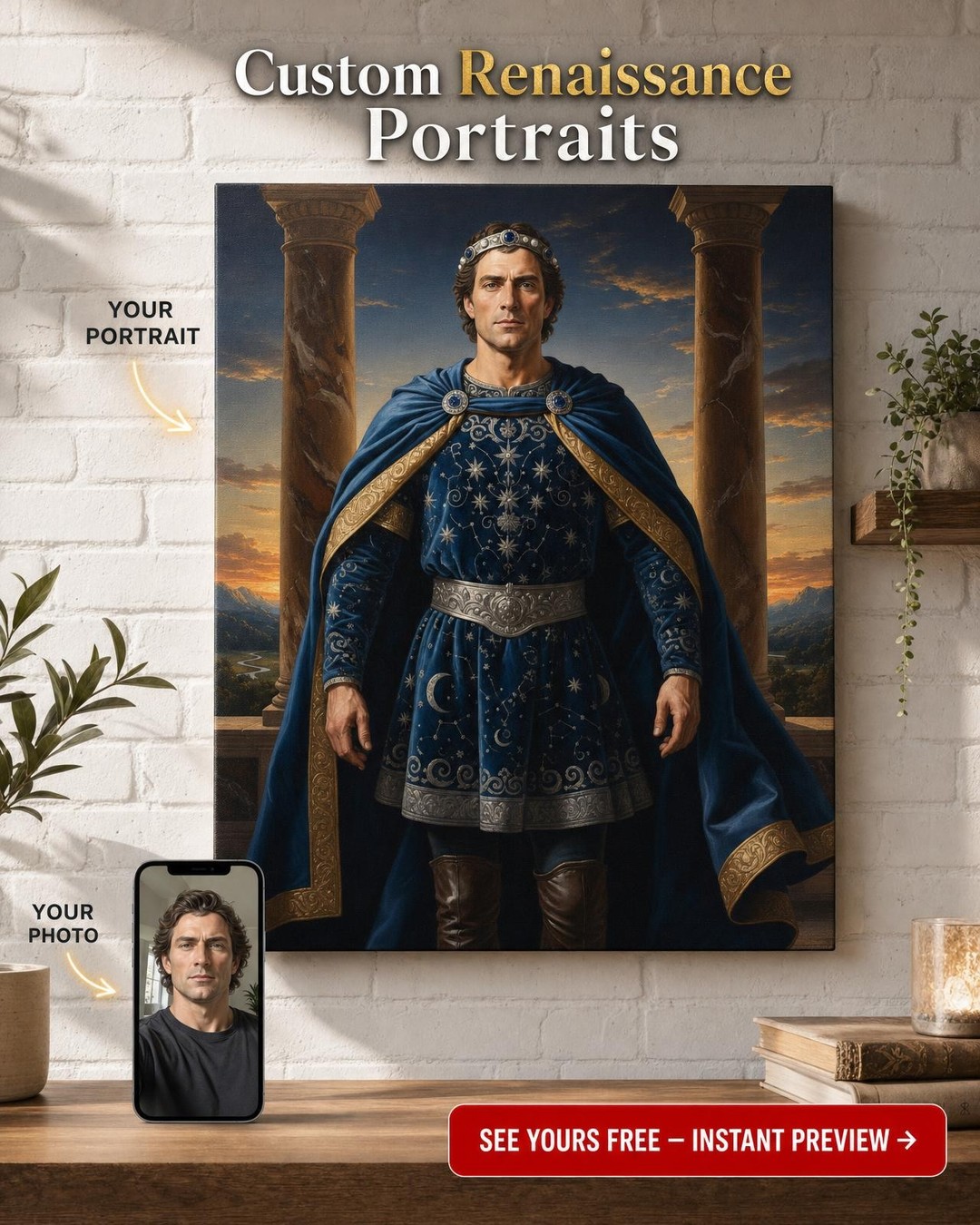 Custom Royal Man Portrait — Heroic King Canvas from Photo