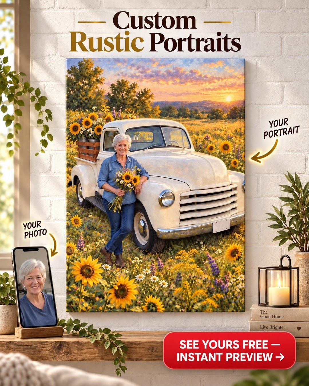 Wildflowers and Back Roads Custom Truck Portrait from Photo | Personalized Truck Gift