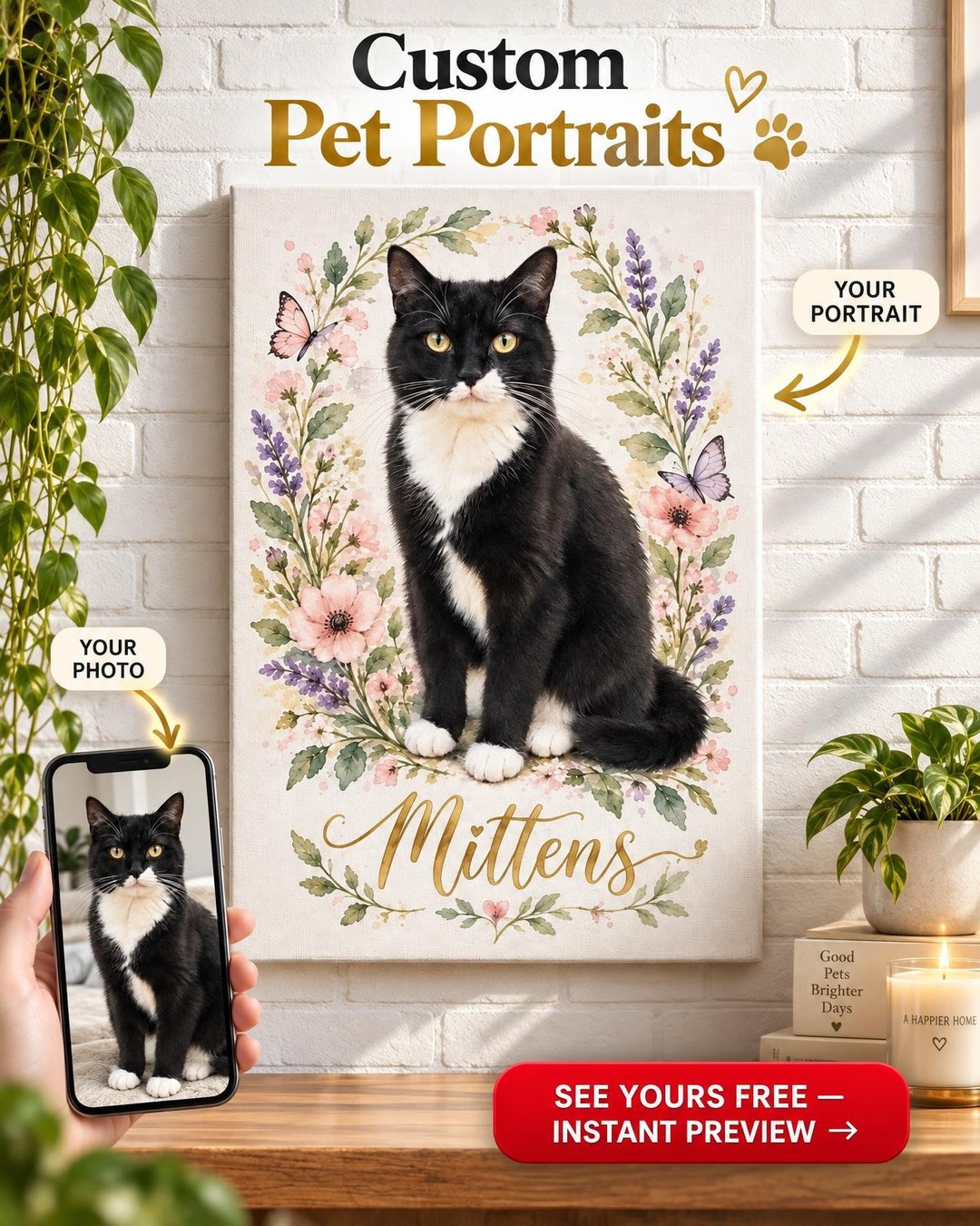 Watercolor Cat Memorial Portrait Custom Portrait from Photo | Personalized Cat Memorial Gift