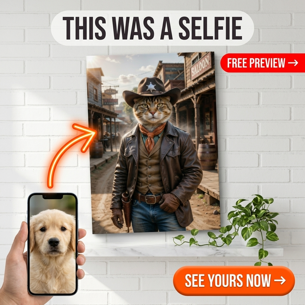 Custom Cowboy Cat Portrait — Whimsical Pet Canvas from Photo