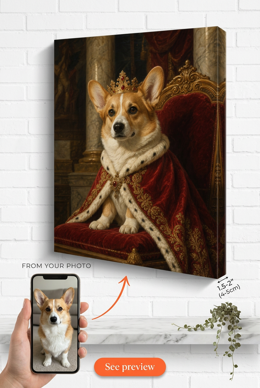 Custom Royal Dog Portrait — Regal Pet Canvas from Photo