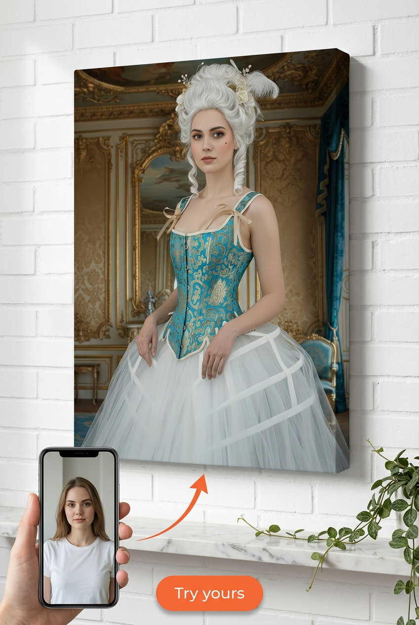 Custom Royal Woman Portrait — Regal Ball Gown Canvas from Photo