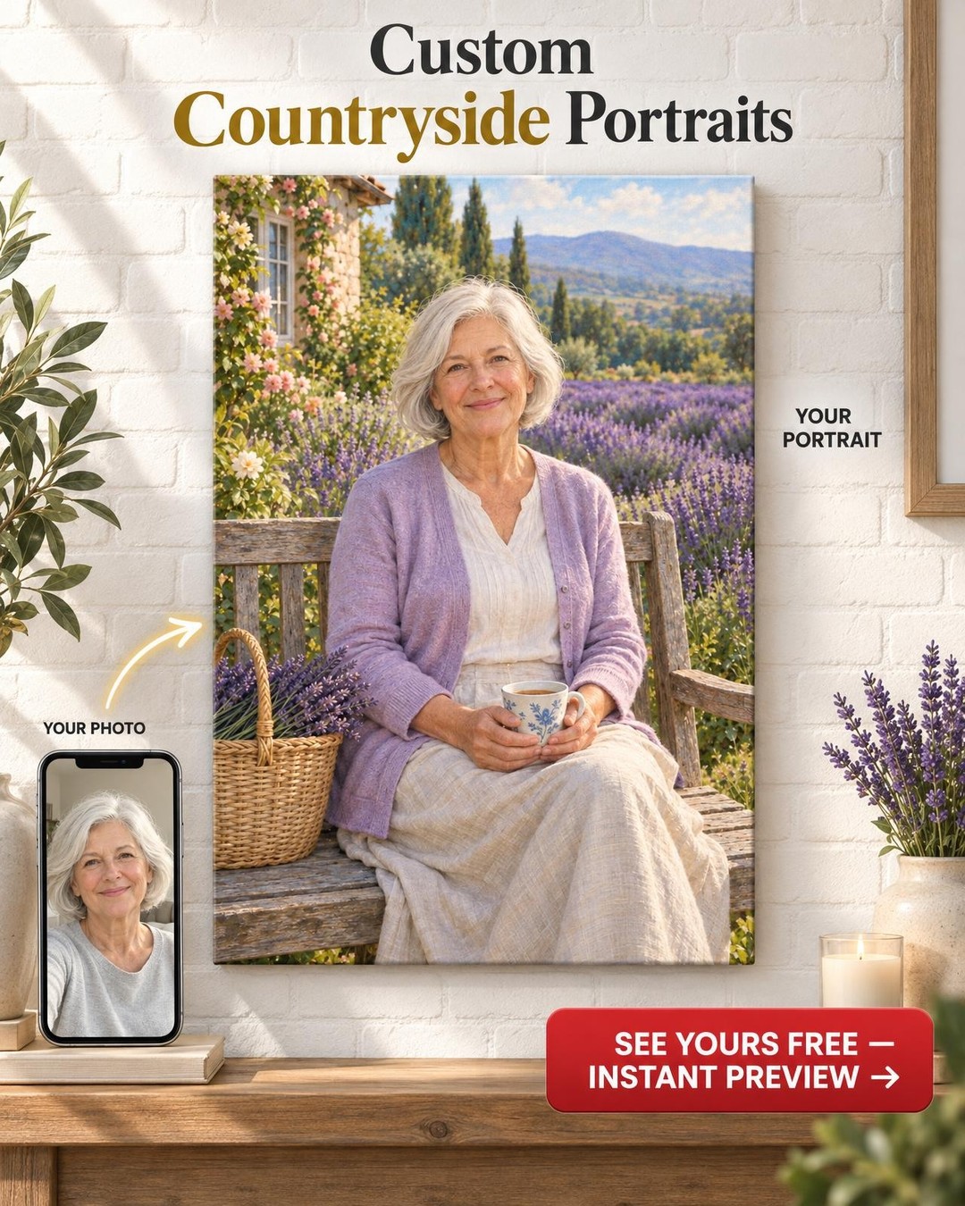 Lavender Morning Custom Portrait from Photo | Personalized Serenity Portrait Gift