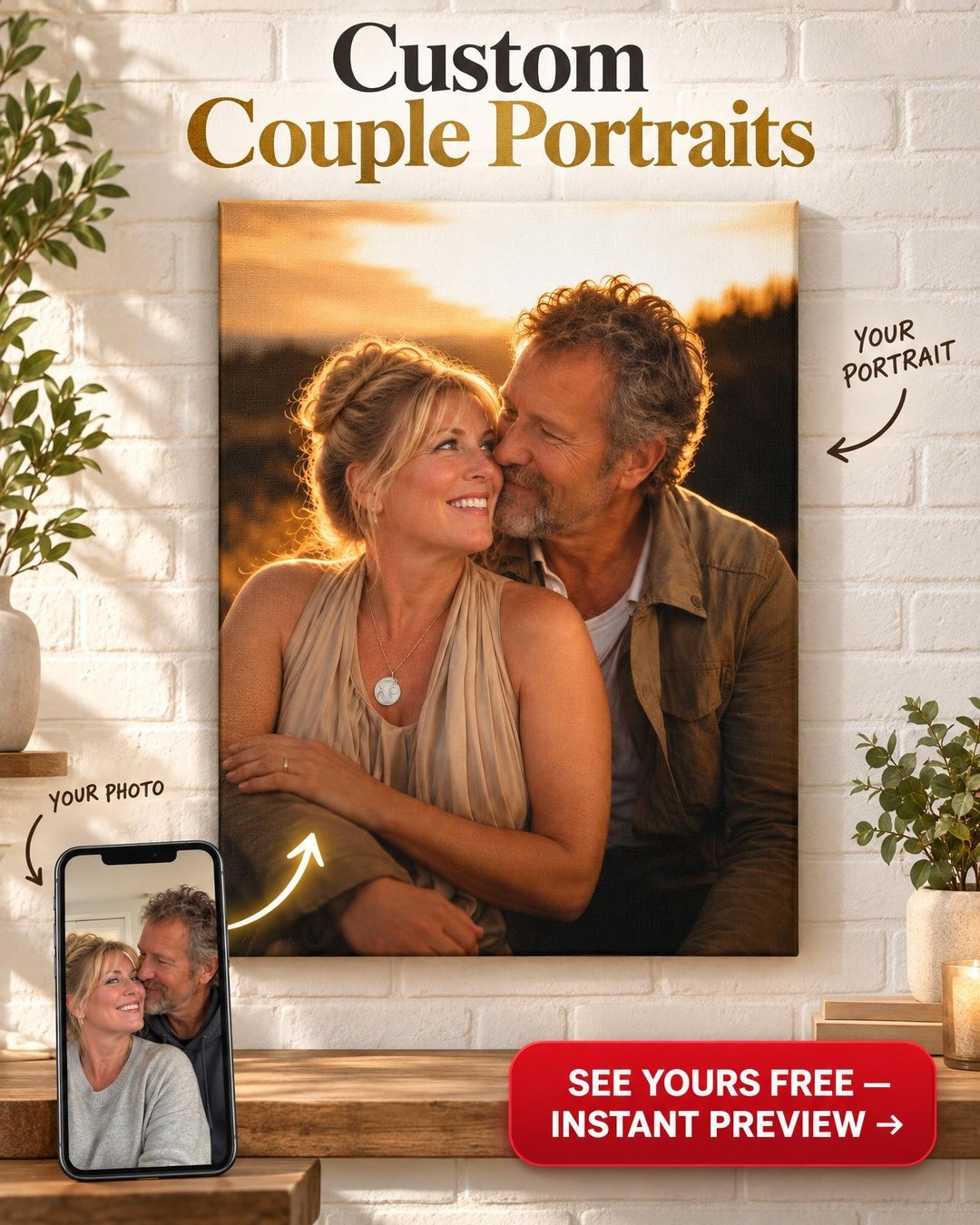 Tender Embrace Custom Portrait from Photo | Personalized Gift for Couples