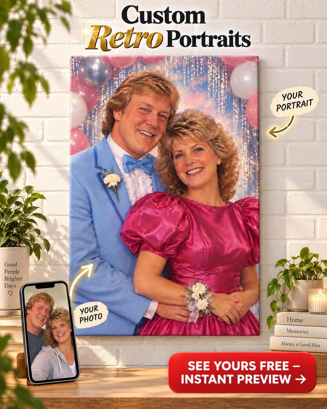 Prom Night 1987 Custom Portrait from Photo | Personalized Throwback Portrait Gift