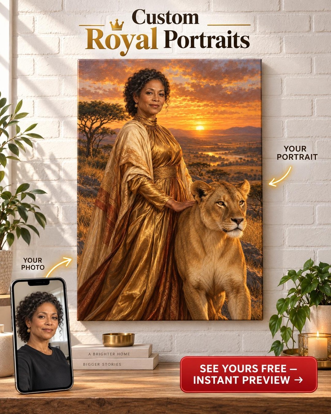 Heart of a Lioness Custom Portrait from Photo | Personalized For Her Gift