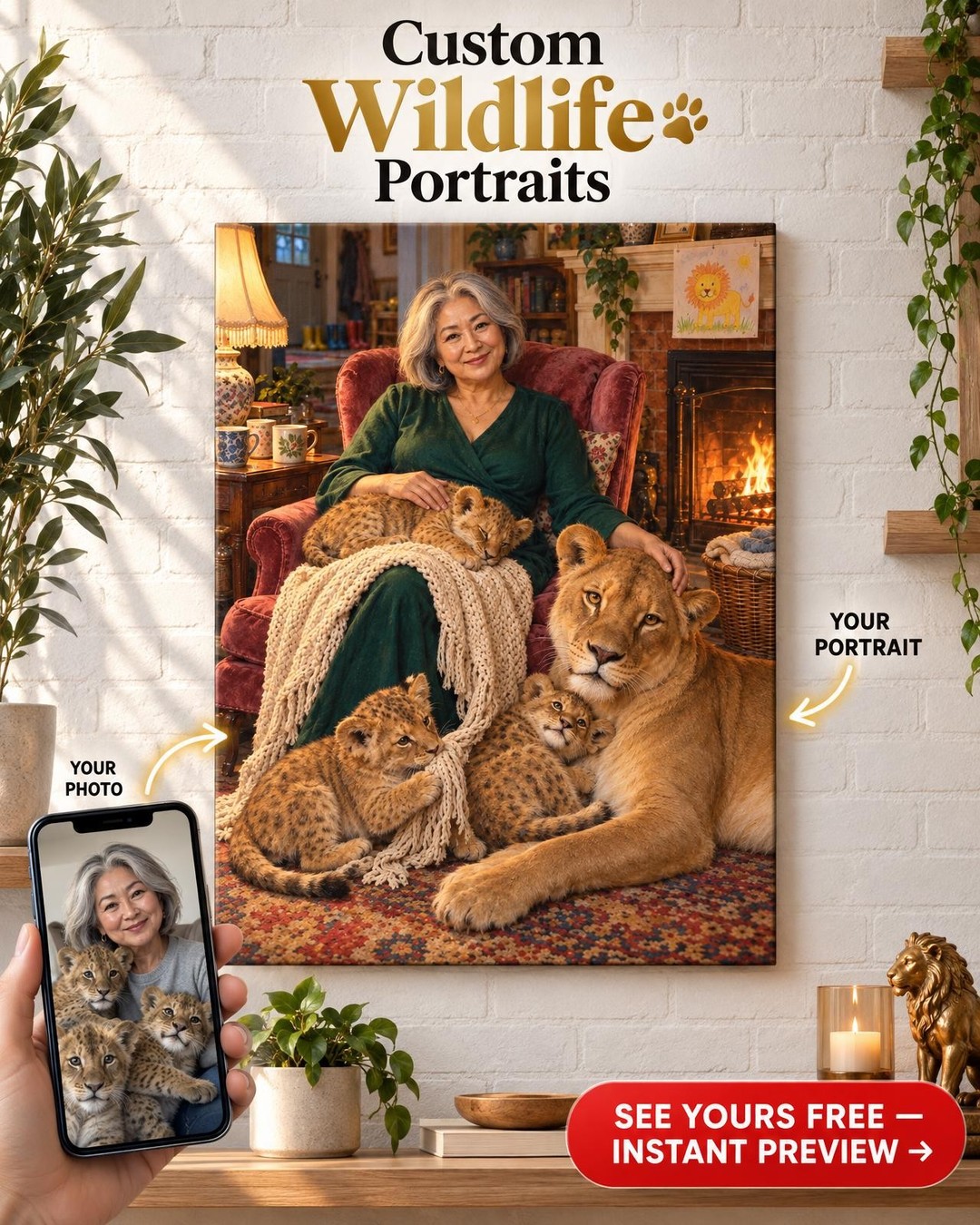 Lioness of the House Custom Portrait from Photo | Personalized Lioness Portrait Gift