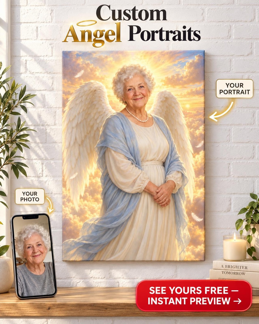 Grandma in Heaven Custom Portrait from Photo | Personalized Memorial Portrait Gift