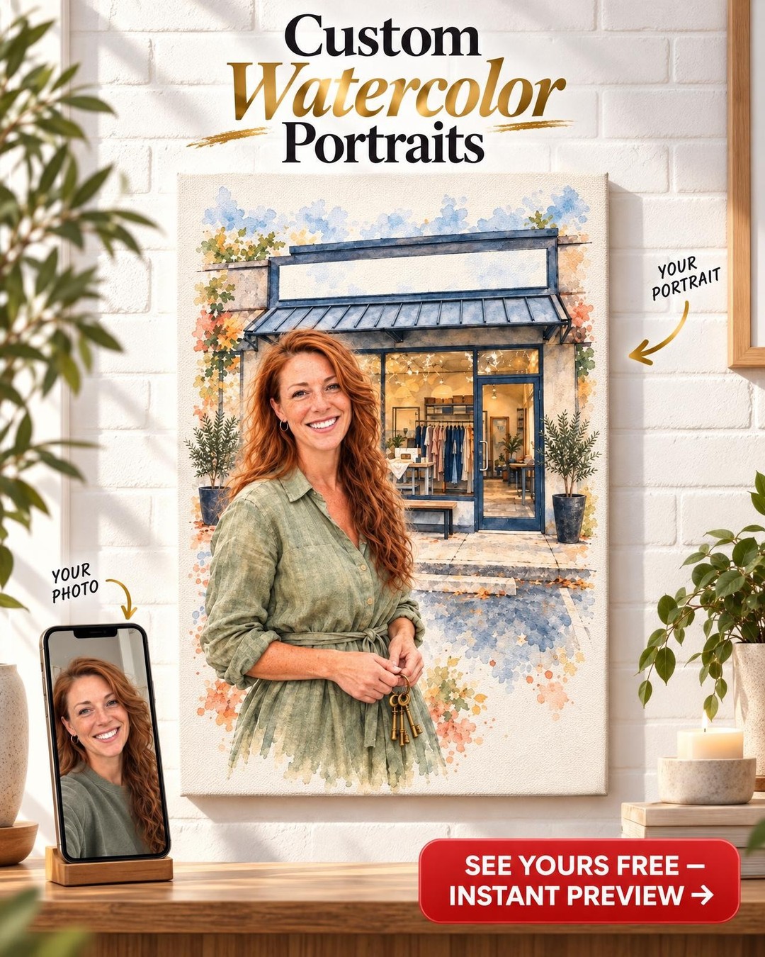 The Watercolor Keepsake Custom Portrait from Photo | Personalized Her Business Portrait Gift