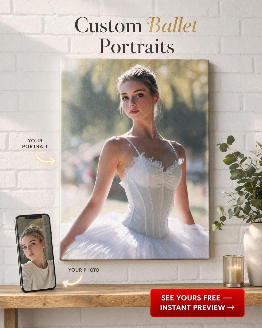 Unique Ballerina Canvas - Custom Athlete Portrait