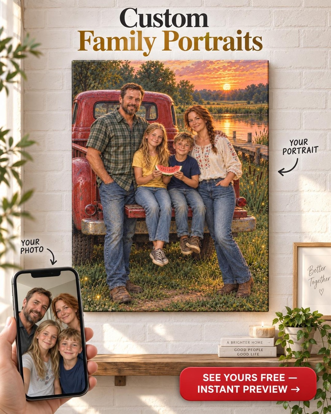 Family Weekend Pickup Truck Custom Portrait from Photo | Personalized Pickup Truck Gift
