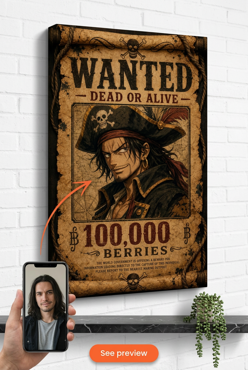 Custom Pirate Bounty Poster — Vintage Wanted Canvas from Photo