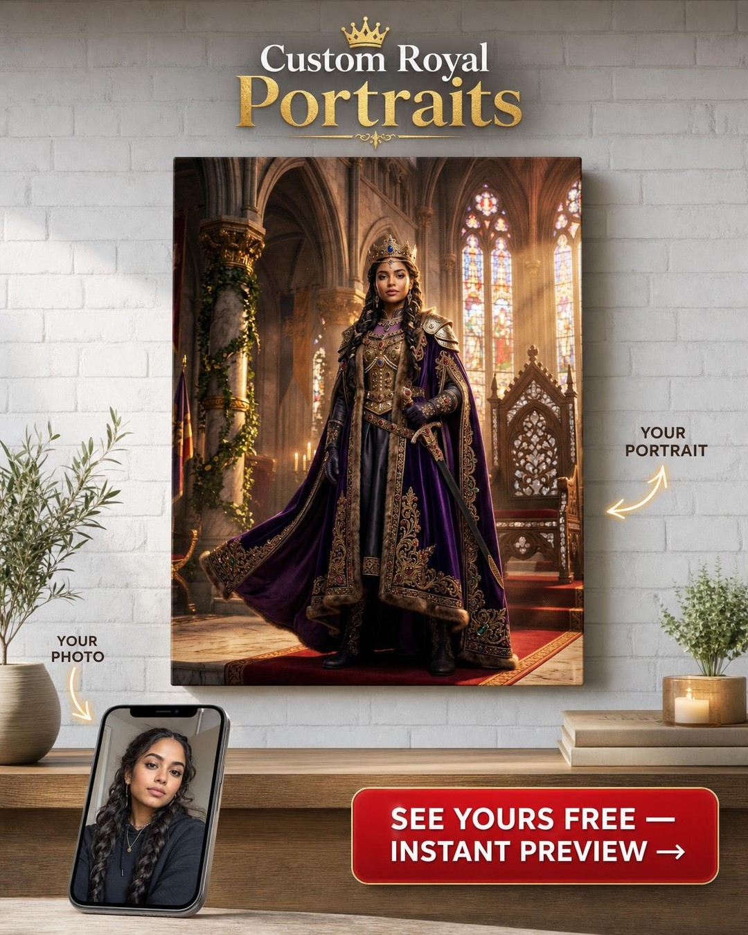 Custom Royal Man Portrait — Regal Throne Canvas from Photo