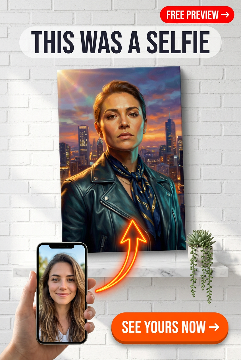 Custom Superhero Woman Portrait — Heroic City Canvas from Photo