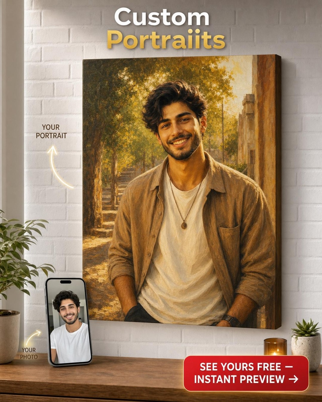 Gift for Brother — Artistic Portrait Canvas from Photo