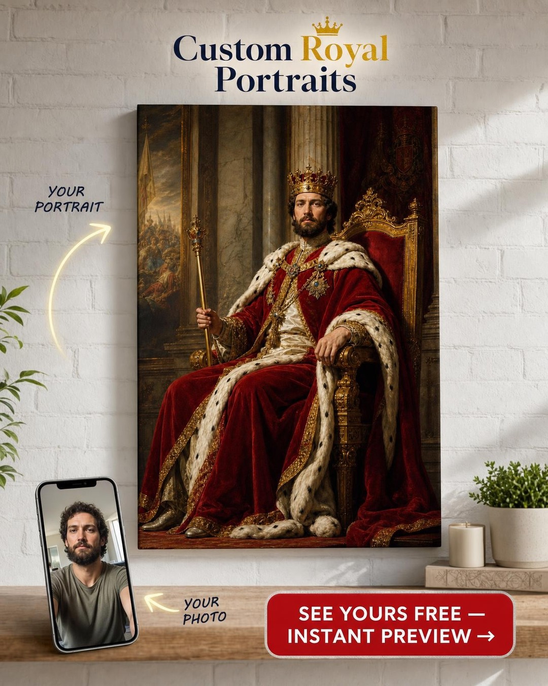 King on the Throne Custom Portrait from Photo | Personalized For Him Gift