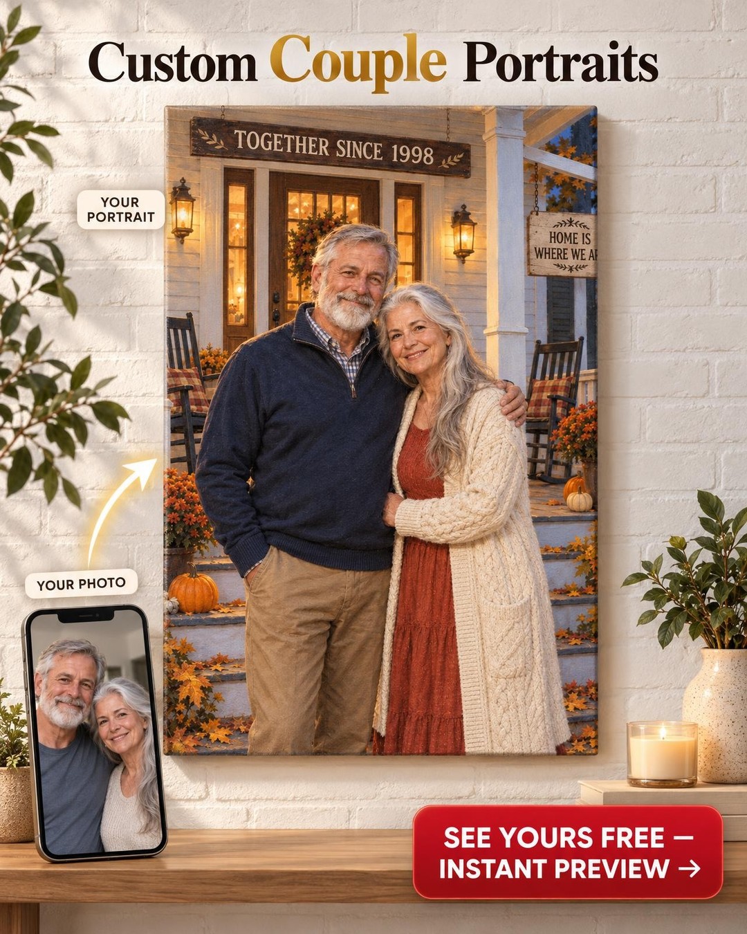 Together Since Our Porch Custom Portrait from Photo | Personalized Found Love Gift