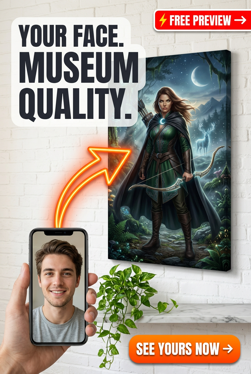 Custom Fantasy Man Portrait — Heroic Archer Canvas Gift for Her