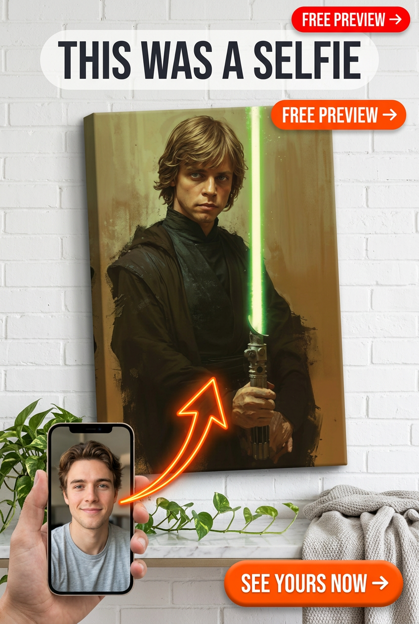 Custom Sci-Fi Man Portrait — Heroic Jedi Lightsaber Canvas
