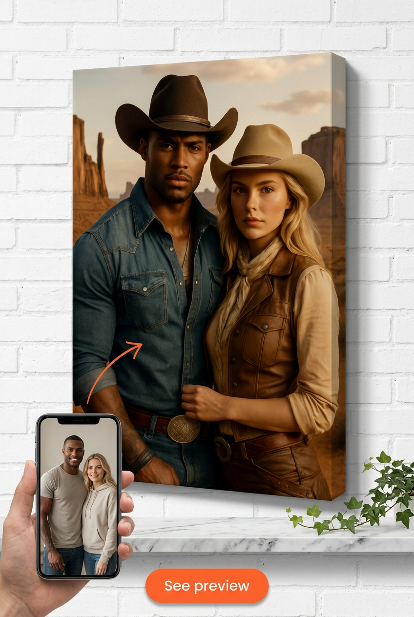 Western Custom Portrait from Photo | Personalized for-Couples Gift