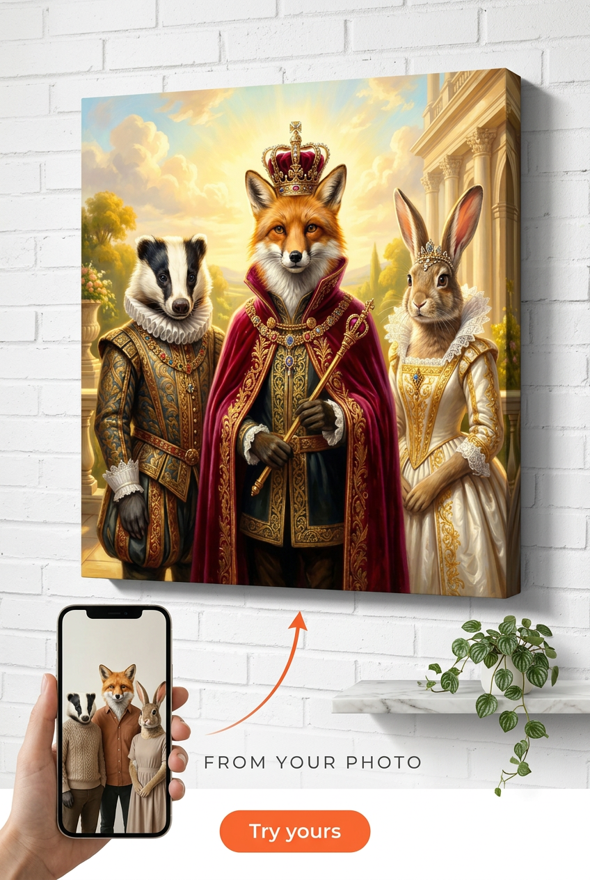 Custom Royal Couple Portrait — Regal Pet Canvas from Photo