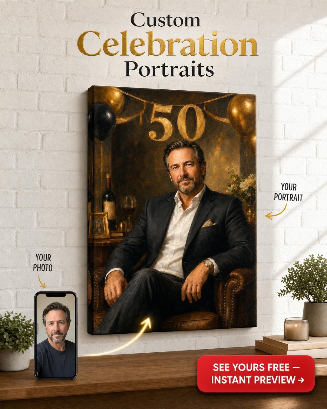 Custom Birthday Single-Man Portrait — Festive Milestone Celebration from Photo