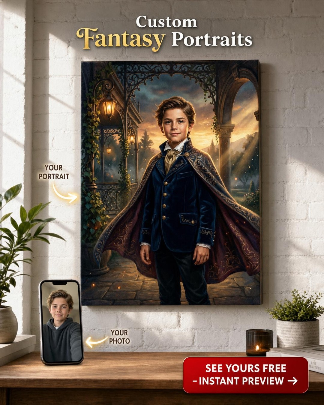 Custom Royal Single-Man Portrait — Heroic Boy Canvas