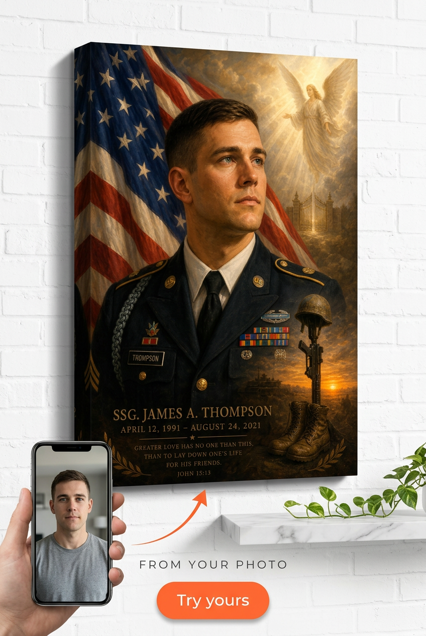 Custom Military Single-Man Portrait — Heroic Fallen Hero Memorial from Photo