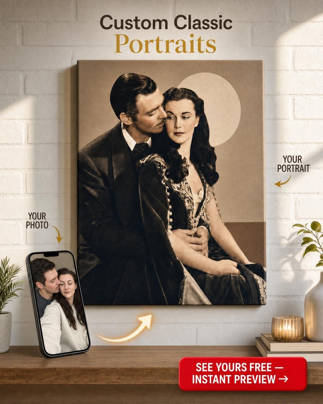 Victorian-Inspired Couple Custom Portrait from Photo | Personalized Canvas Gift