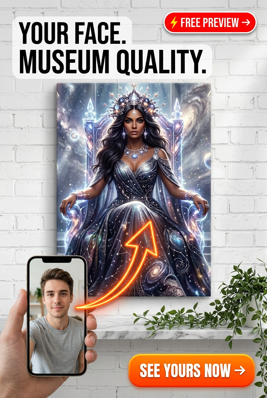 Custom Sci-Fi Woman Portrait — Regal Throne Galaxy Canvas