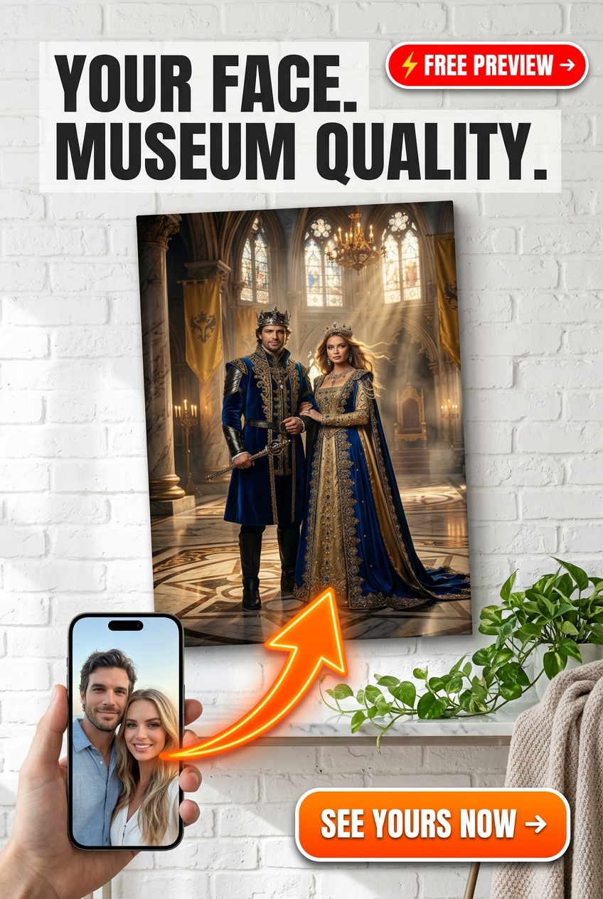 Custom Royal Couple Portrait — Regal Throne Canvas from Photo