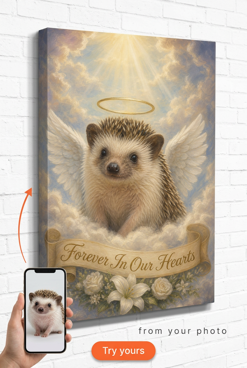 Custom Memorial Cat Portrait — Angel Wings Canvas from Photo