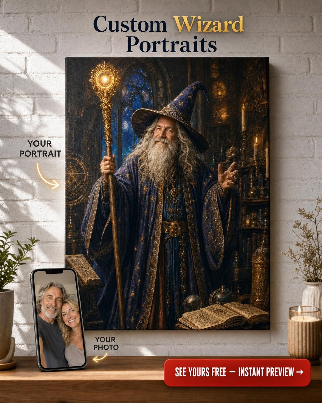 Grand Wizard Custom Portrait from Photo | Personalized Canvas Gift