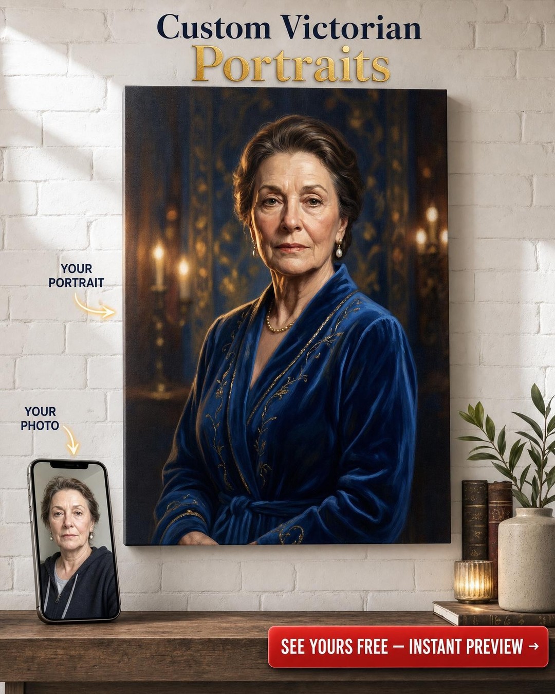Custom Royal Woman Portrait — Regal Canvas from Photo