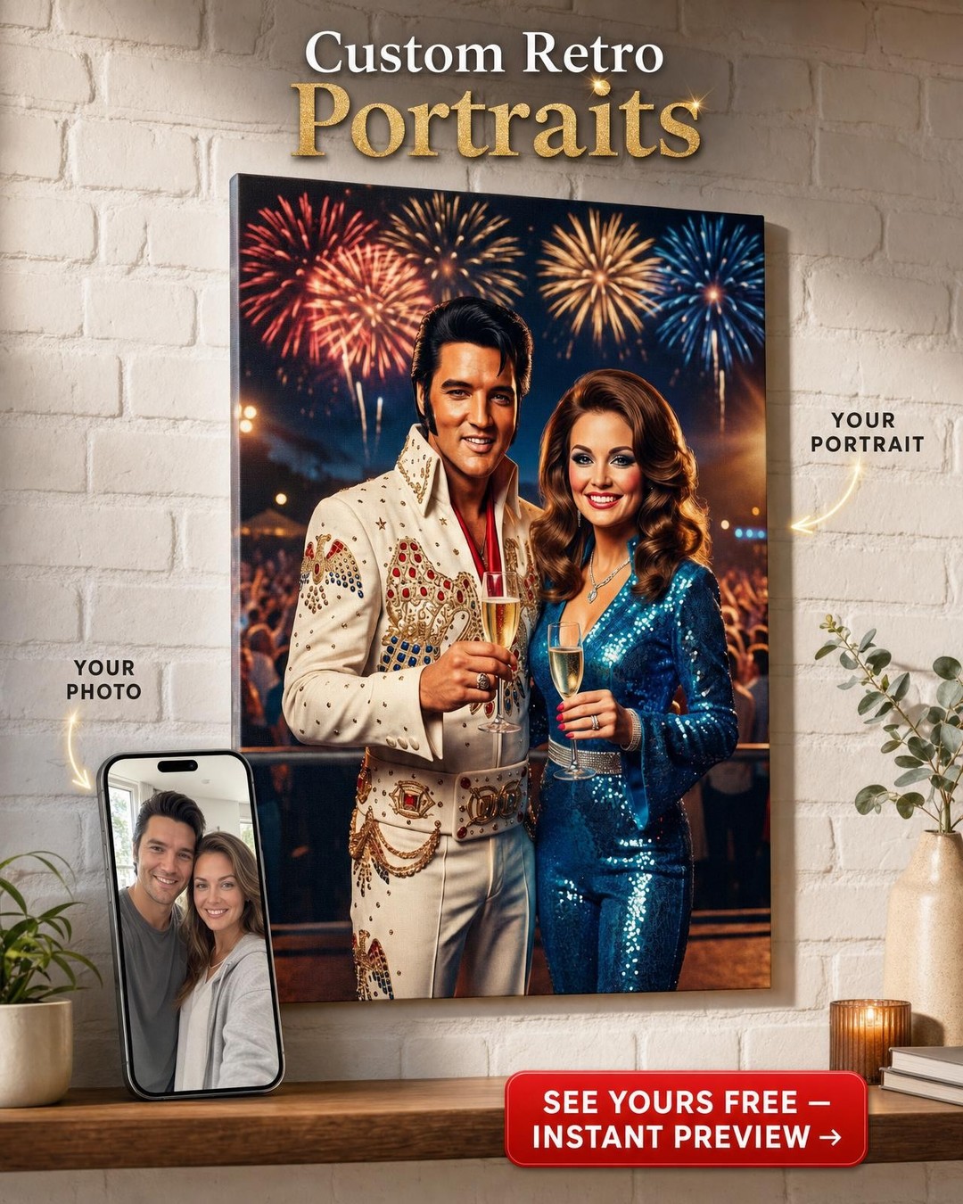 70s Music-Inspired Custom Portrait from Photo | Personalized Canvas Gift