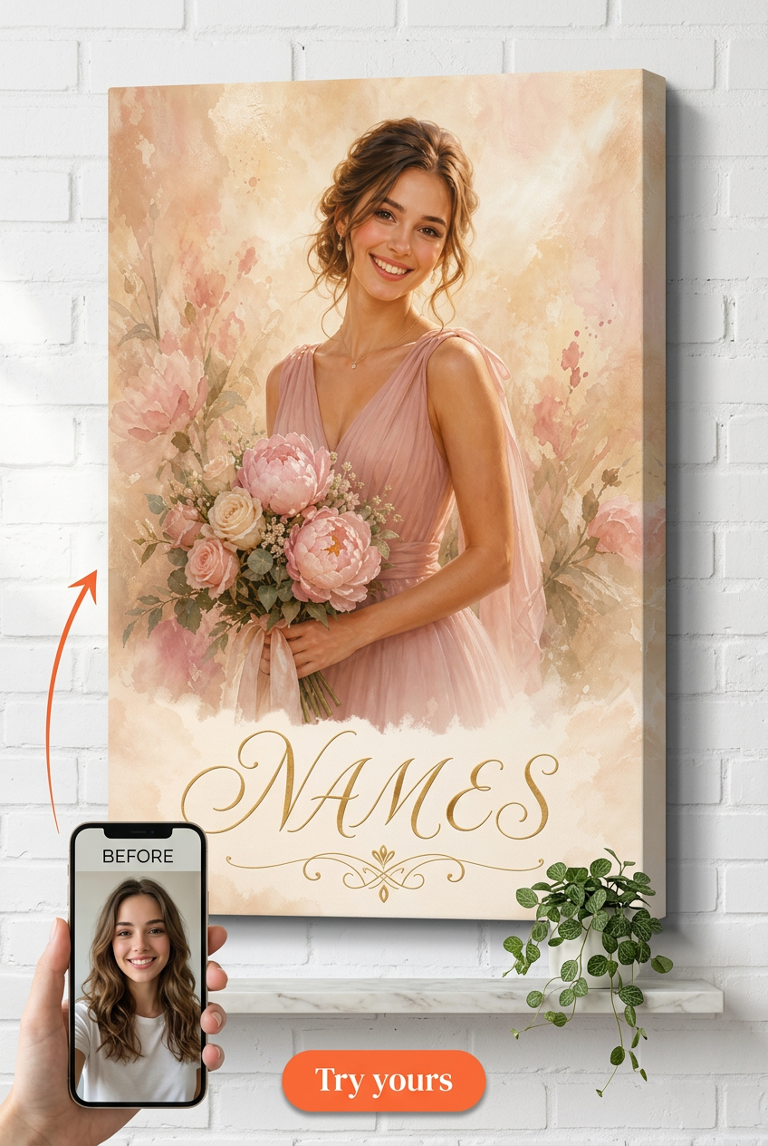 Maid of Honor Gift — Elegant Floral Canvas from Photo