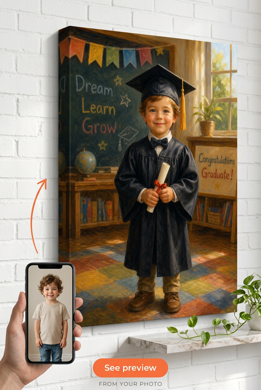 Kindergarten Graduation Custom Portrait from Photo | Personalized Gift