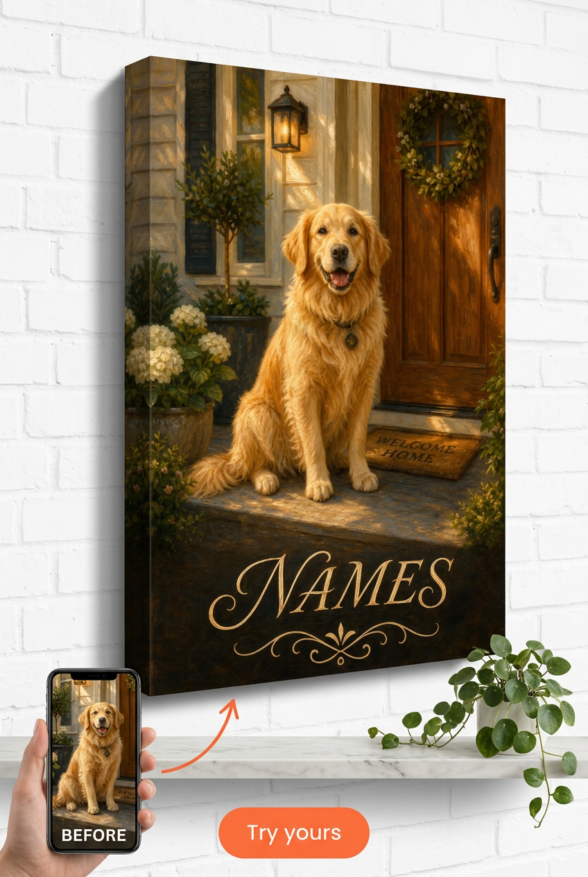 Gifts for New Homeowners — Golden Retriever Portrait Canvas from Photo