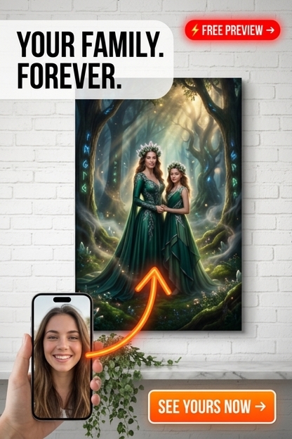 Custom Norse Family Portrait — Whimsical Forest Canvas from Photo