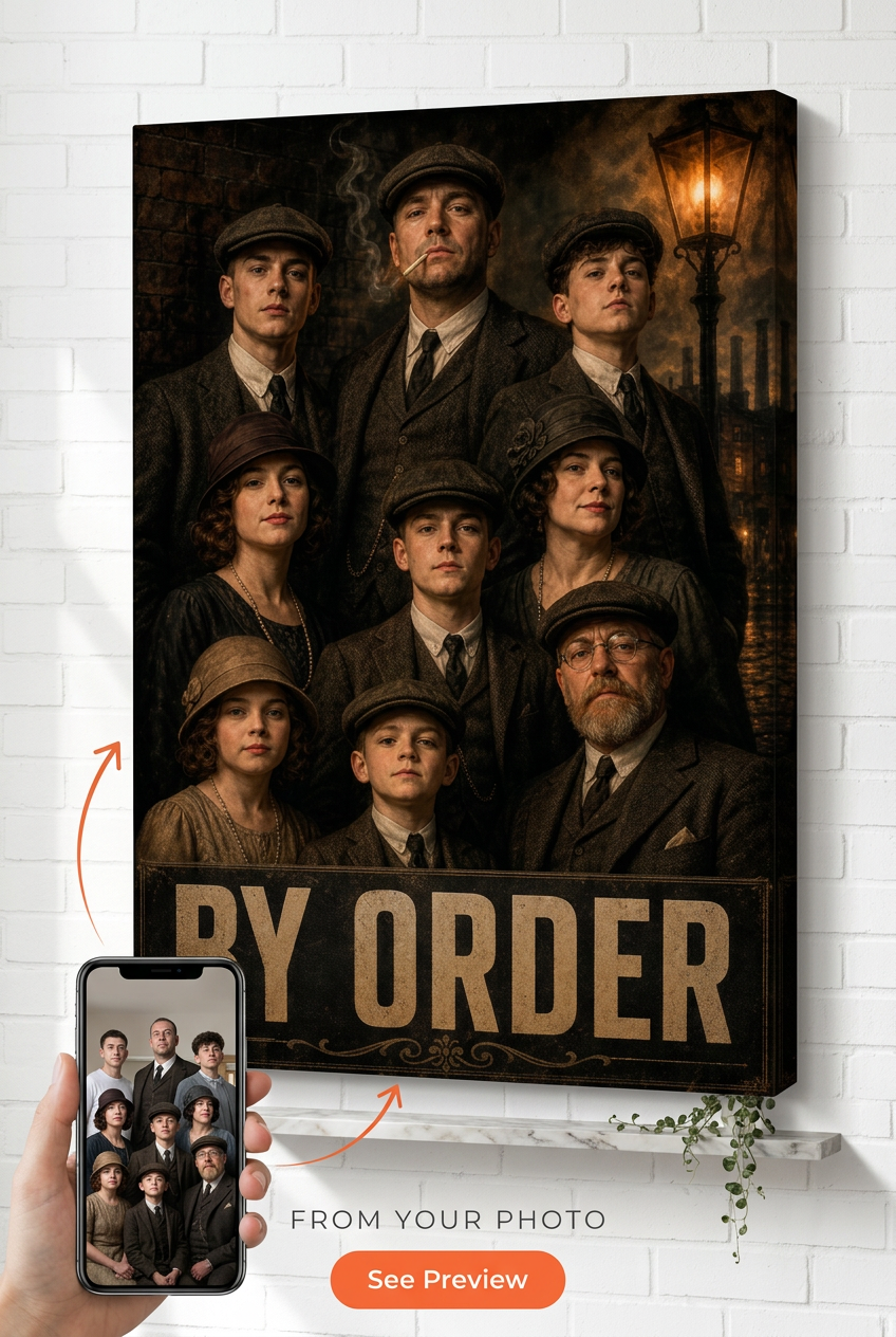 Custom 1920s By Order Family Gangster Portrait from Photo | Personalized Gift
