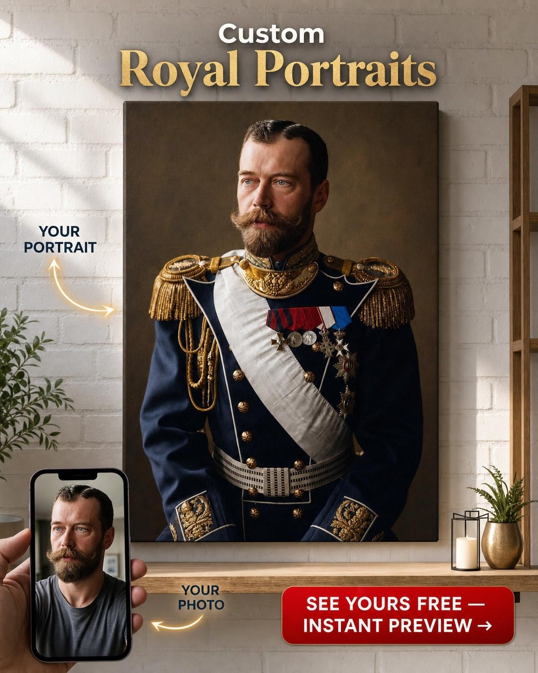 Decorated Naval Officer Custom Portrait from Photo | Personalized Gift