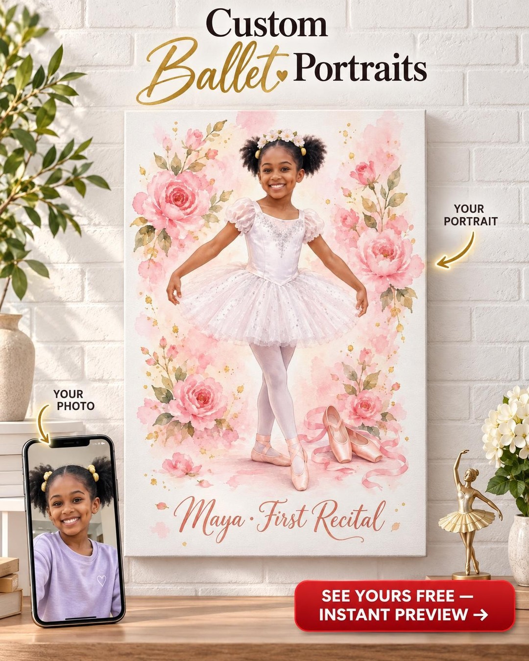Watercolor Recital Keepsake Custom Portrait from Photo | Personalized Dance Recital Gift