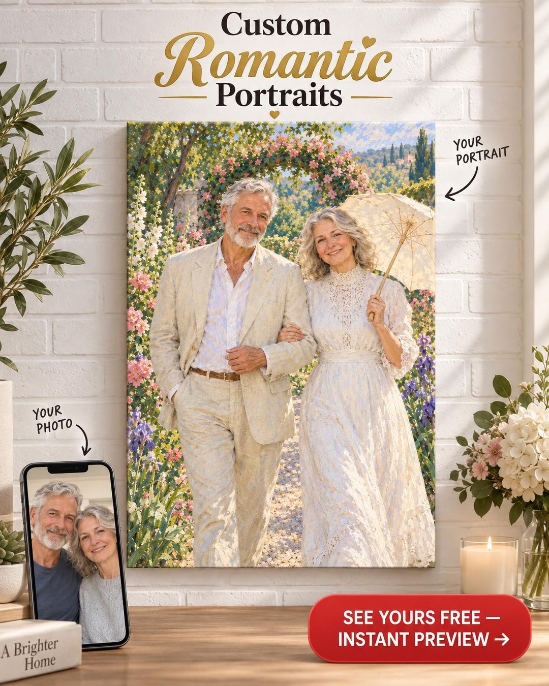 Impressionist Garden Couple Custom Portrait from Photo | Personalized Masterpiece Gift