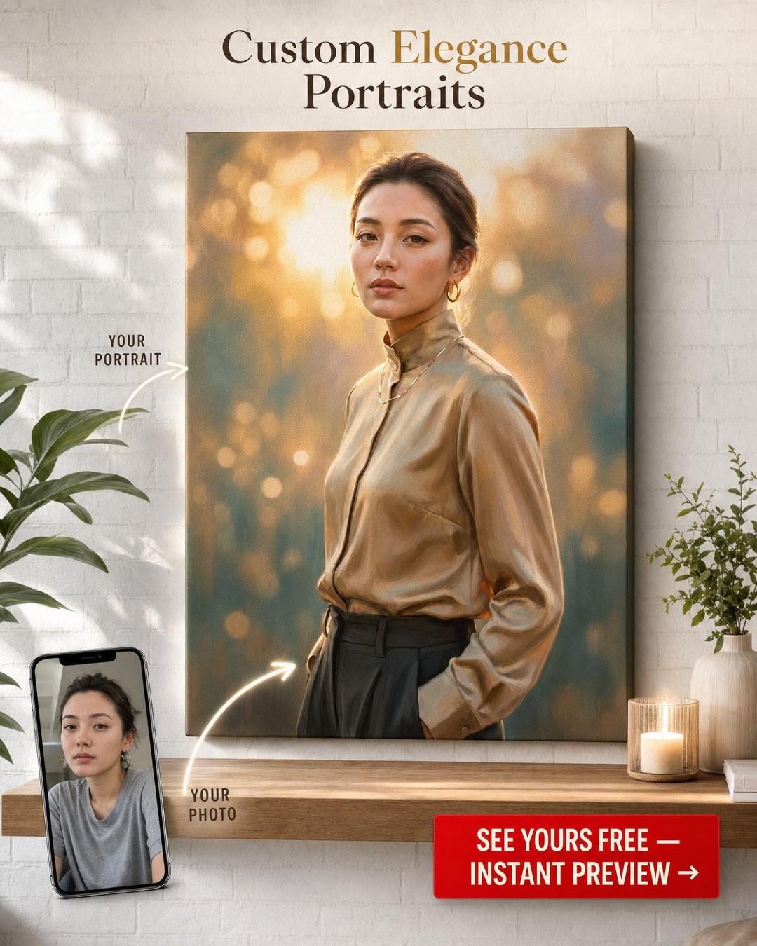 Custom Impressionist Woman Portrait — Serene Canvas from Photo
