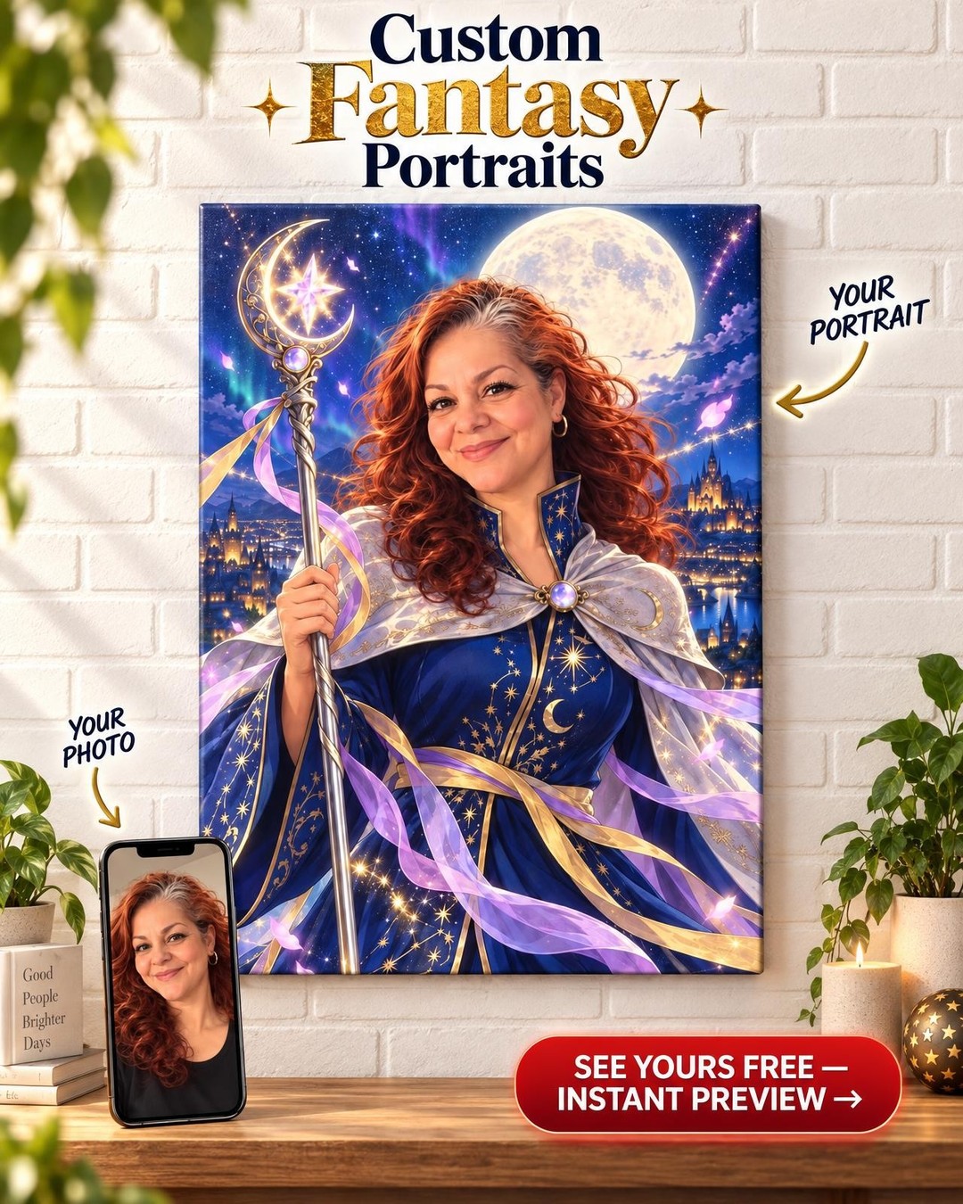 Moonlit Guardian Custom Portrait from Photo | Personalized Anime Cosplay Gift