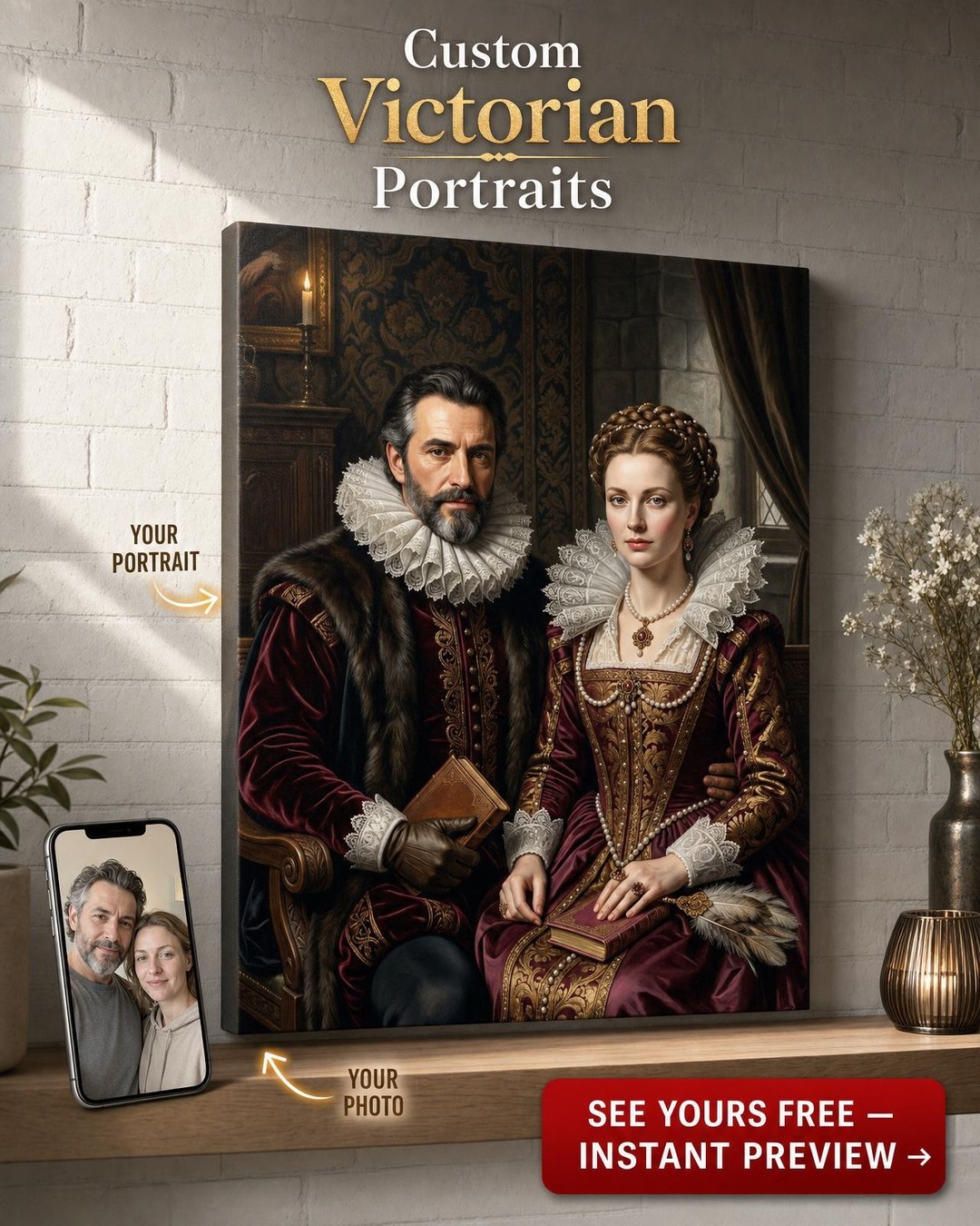 Renaissance Costume Custom Portrait from Photo | Personalized Canvas Gift