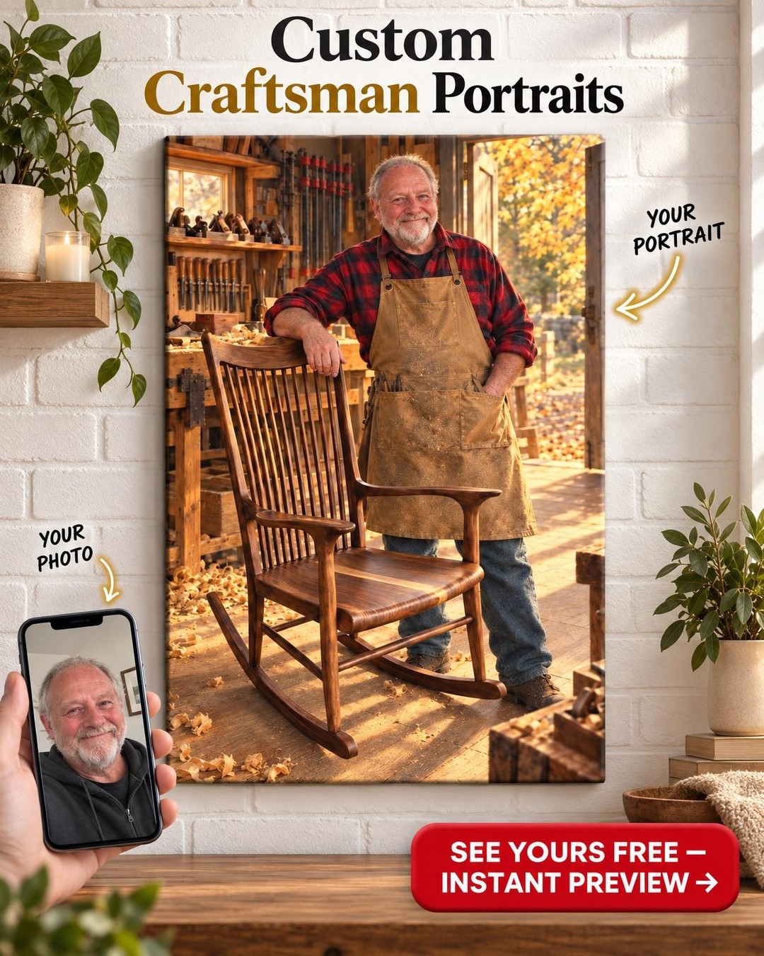 The Piece He Built Woodworker Custom Portrait from Photo | Personalized Woodworking Portrait Gift