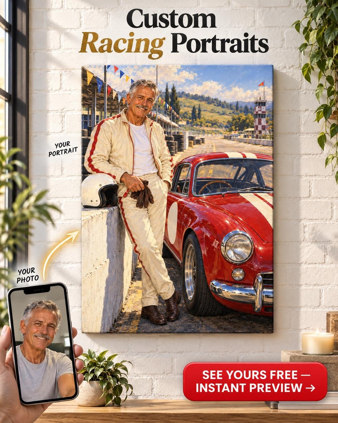Full-Size Race Car Custom Portrait from Photo | Personalized Toy Collector Gift